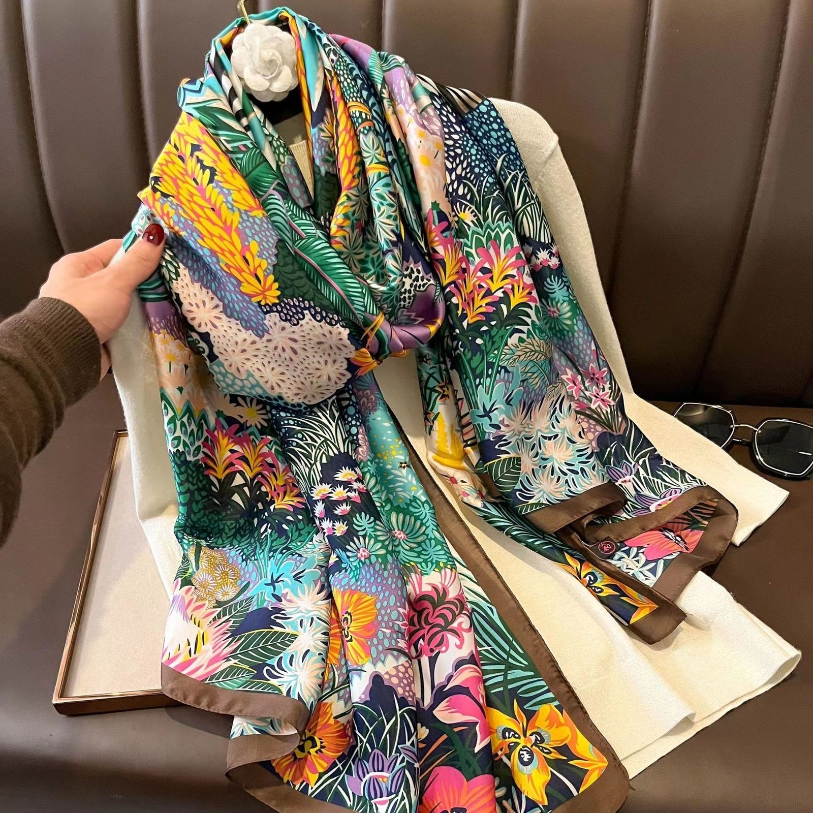 Luxury Brand Women Silk Scarf Beach Shawl and Echarpe Summer Wrap Designer  Geometry Scarves Female Beach Stoles Bandana