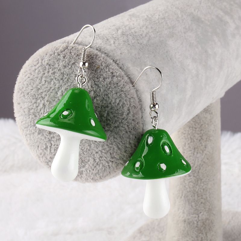 Green Mushroom Drop Earrings