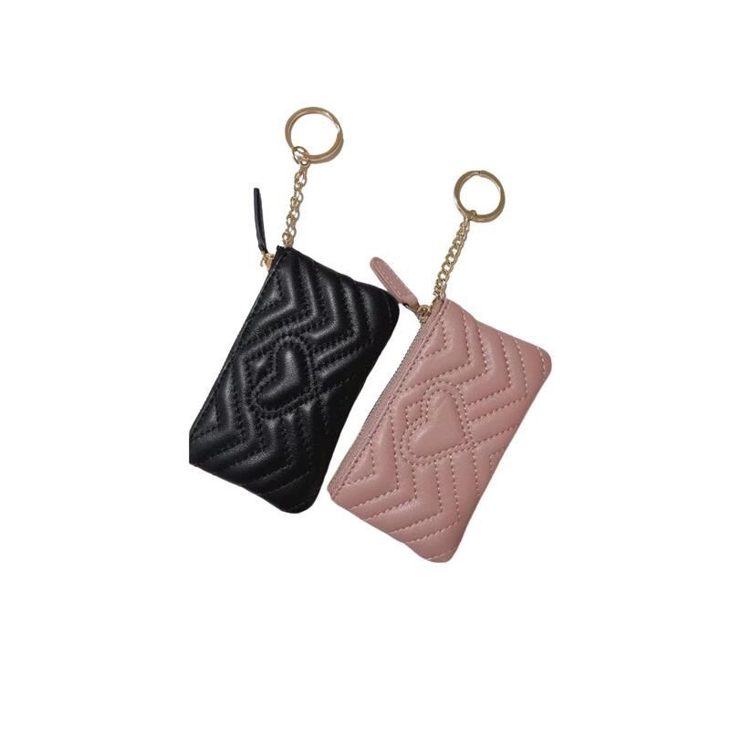 MJ Genuine Leather Coin Pocket Simple Mini Clutch Purse Zipper Short Wallet  Solid Color Key Chain Card Holder Money Purses