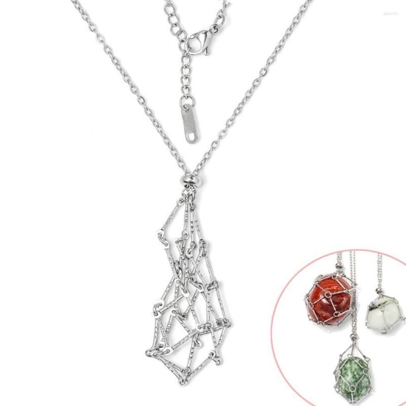 Copper Crystal Holder Cage Necklace Silver Color Chain Necklaces