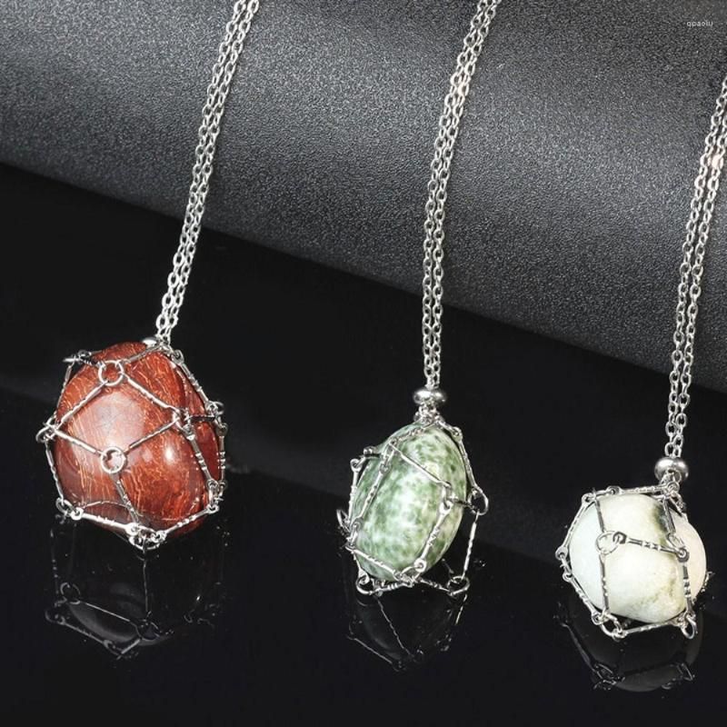 Copper Crystal Holder Cage Necklace Silver Color Chain Necklaces