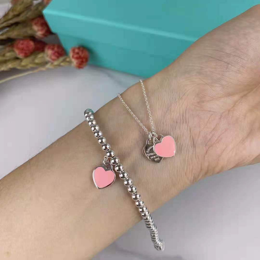rosa halsband+armband-18 cm