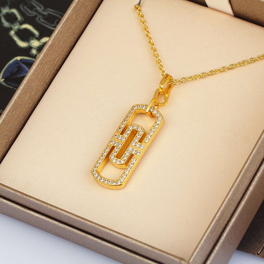 Gold. Paper Clip Diamond Necklace