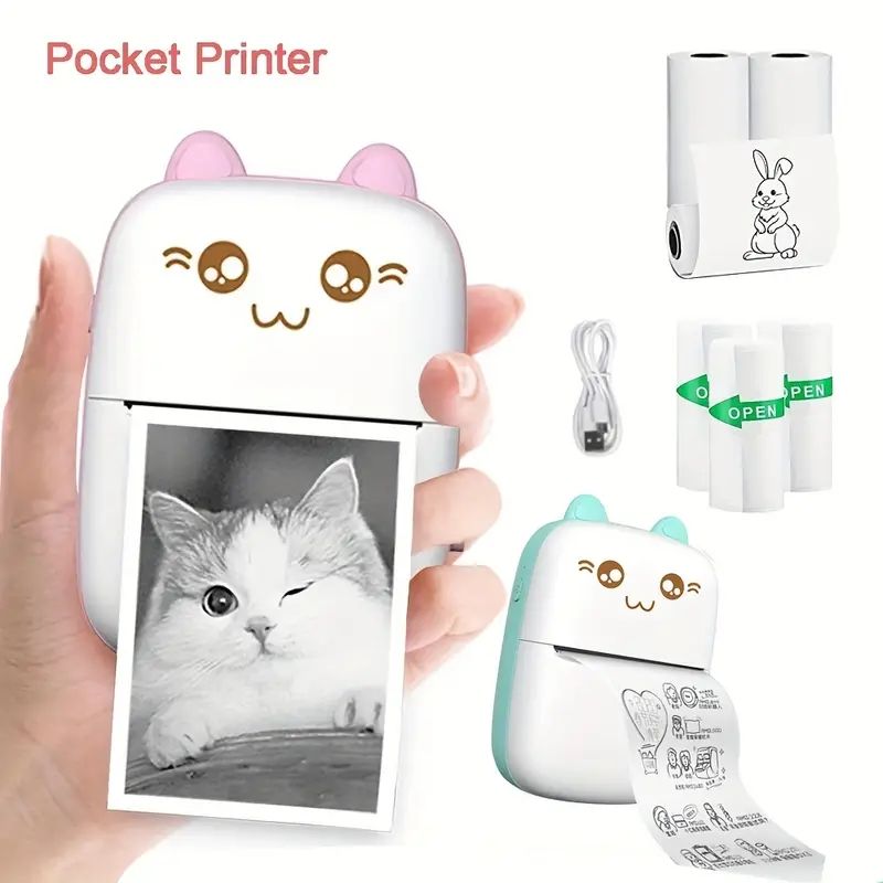 Mini Pocket Sticker Printer, Bluetooth Wireless Portable Mobile Printer  Machine Inkless Instant Photo Thermal Printer for Notes, Memo, Photo,  Pocket Label Receipt Printer Compatible with iOS & Android 
