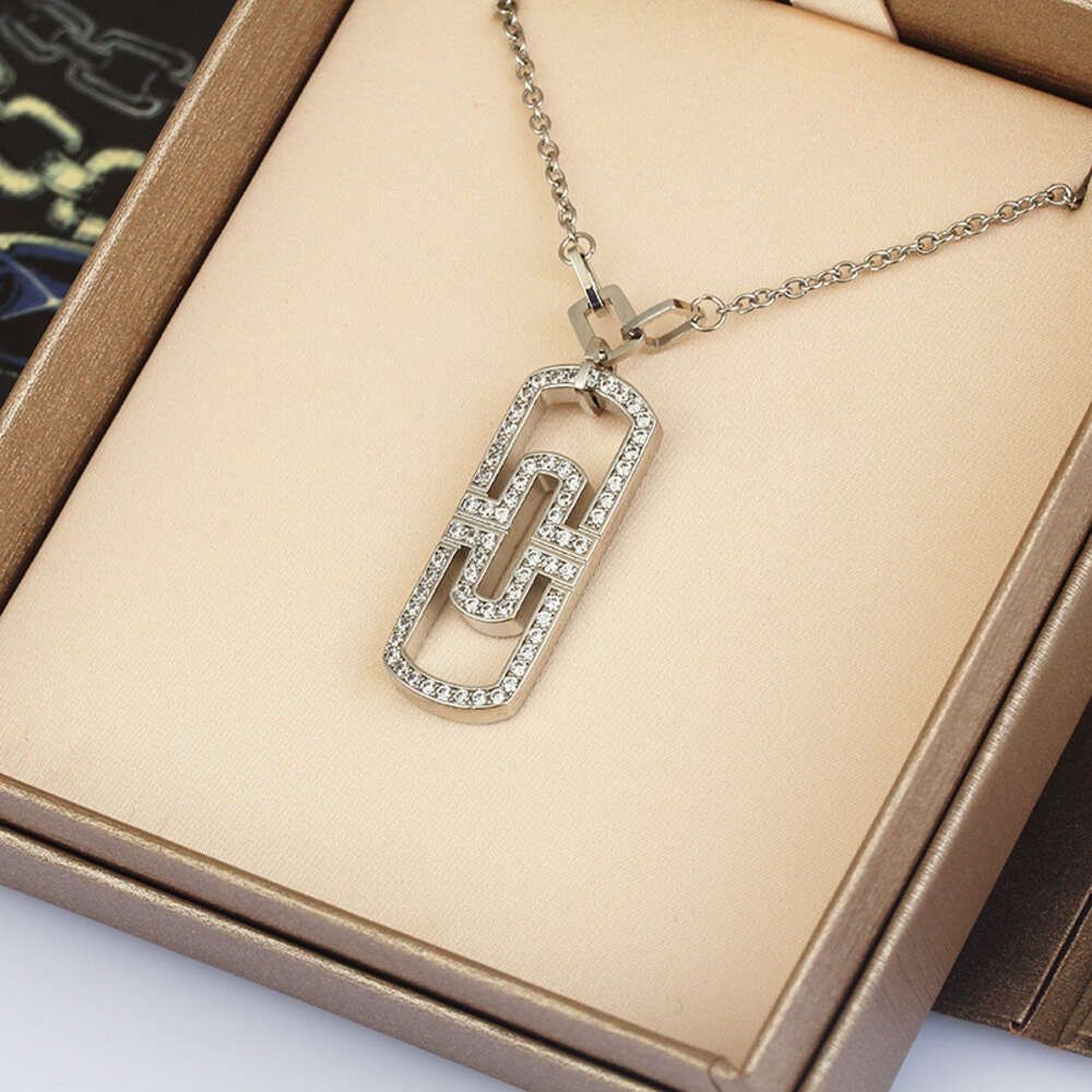 Silver. Paper Clip Diamond Necklace