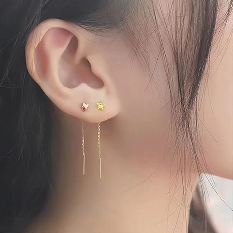 1pcs 드롭 이어링 18k 옐로우 골드