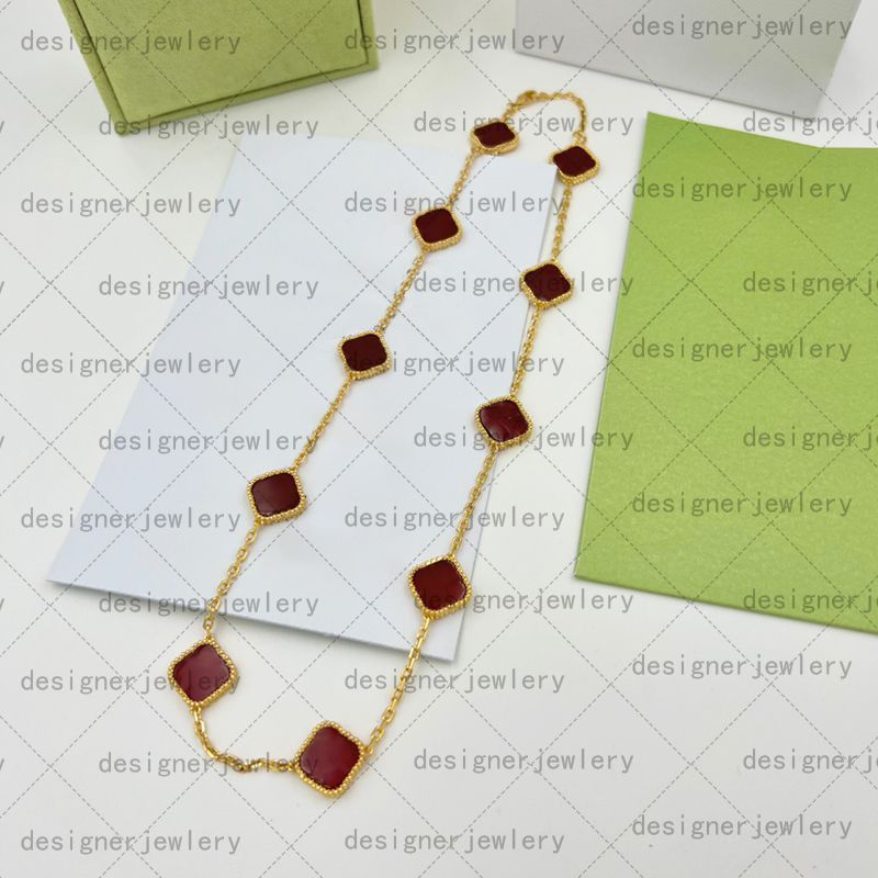 10 flower Necklace/Gold+Red