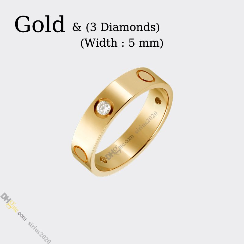 Gold (5mm)-LOVE Ring 3 Diamond