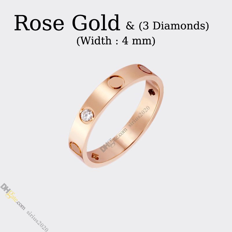 Rose Gold (4mm)-LOVE Ring 3 Diamond
