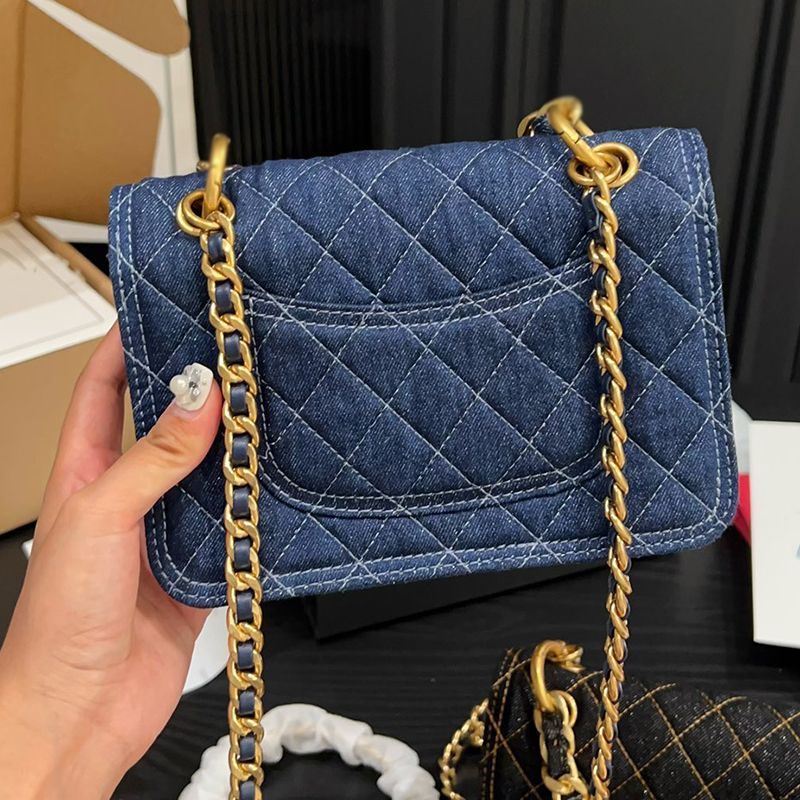 Lingge Chains Women's Mini Denim Crossbody Bag