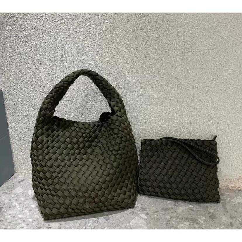 medium green with woven inner bag,