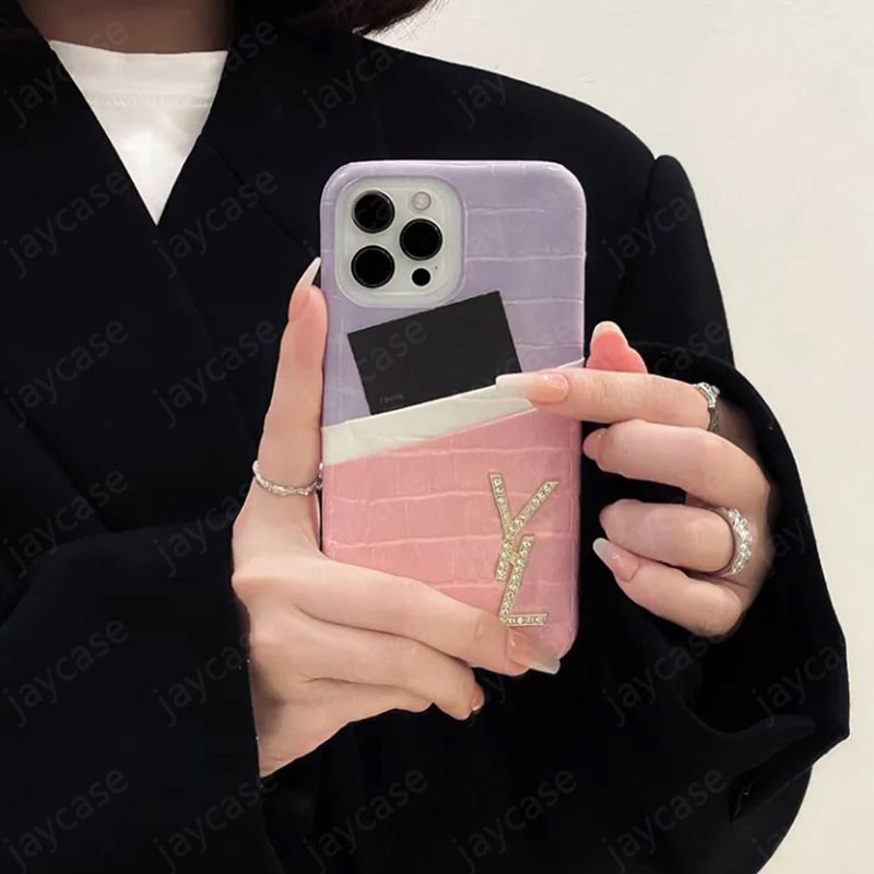 For IPhone 15 Pro Max Designer Phone Case Fashion Stitching Color Card  Pocket Phonecase Luxury Crystal Letter Cover For 14 13 12 11 New 5 From  Wowoza, $9.95