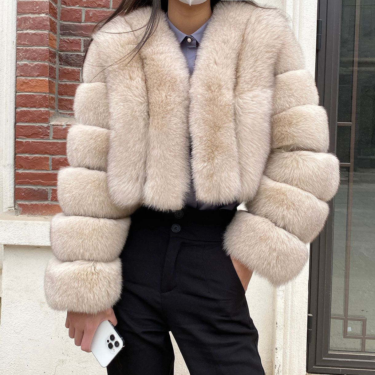 beige fur coat