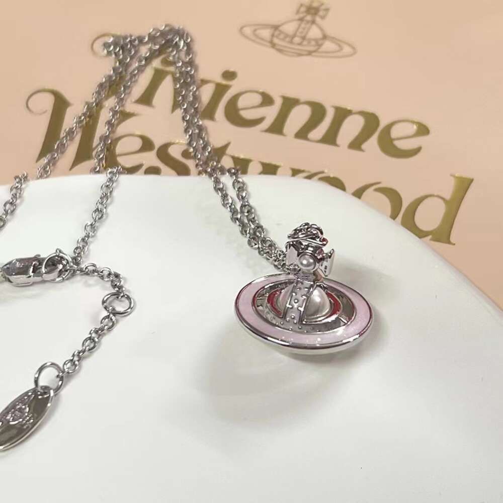 Silver Pink Enamel Necklace