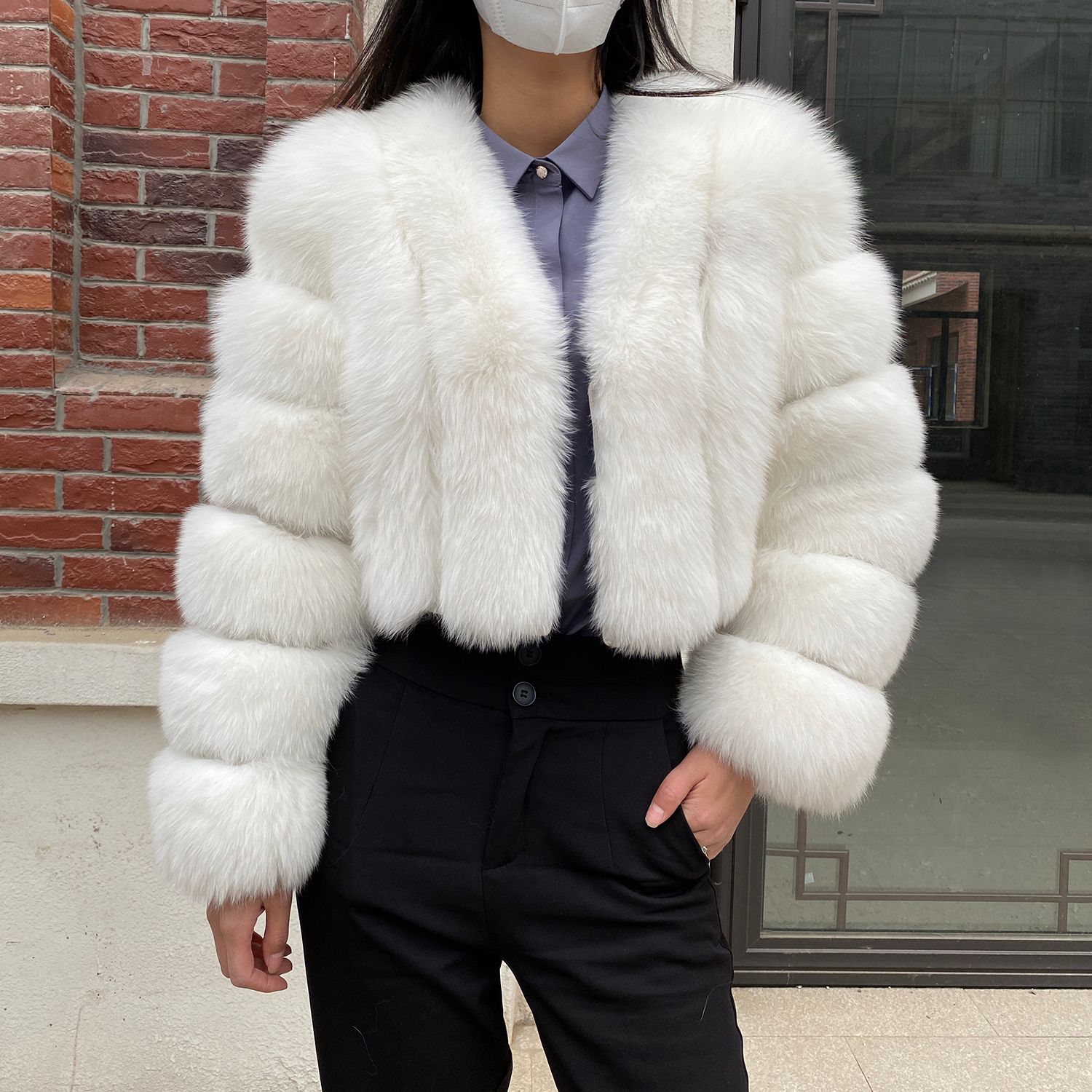 white fox fur coat