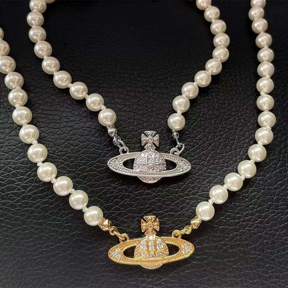 Saturn Silver Pearl Necklace