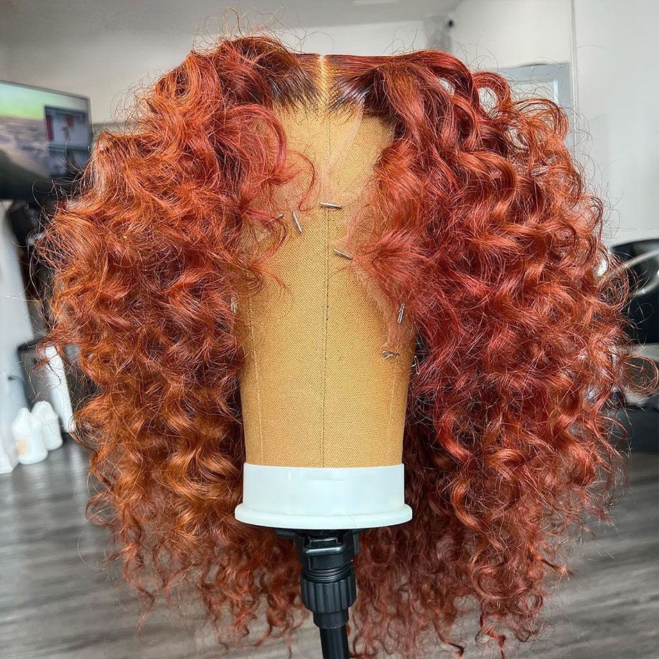 Orange Brown Deep Curly Short Bob Human Hair Wig 360 view 2