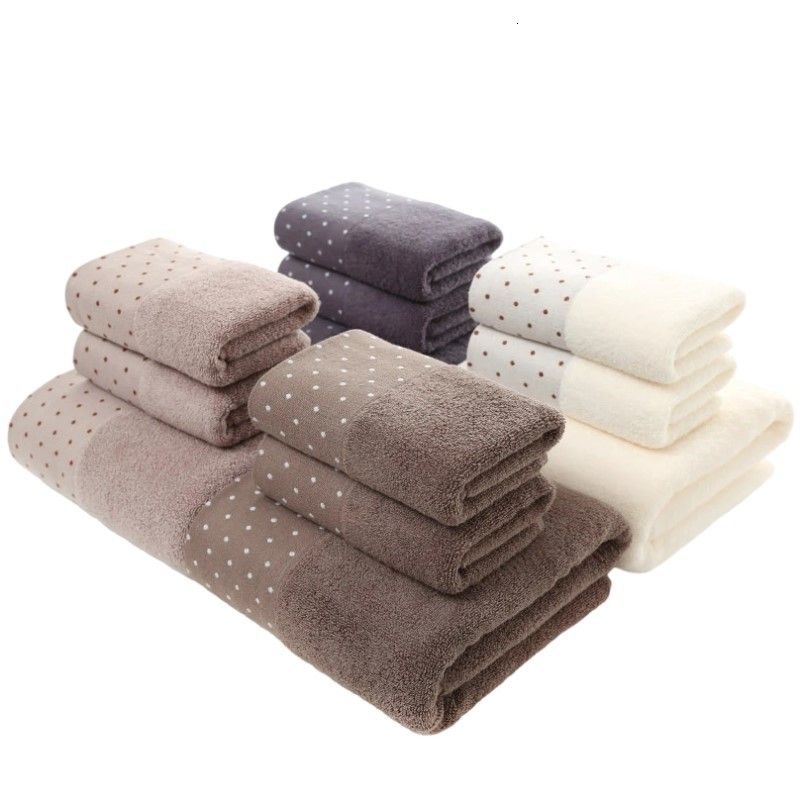 3PCS Towel Set Solid Color Cotton Large Thick Bath Towel Bathroom Hand Face  Shower Towels Home