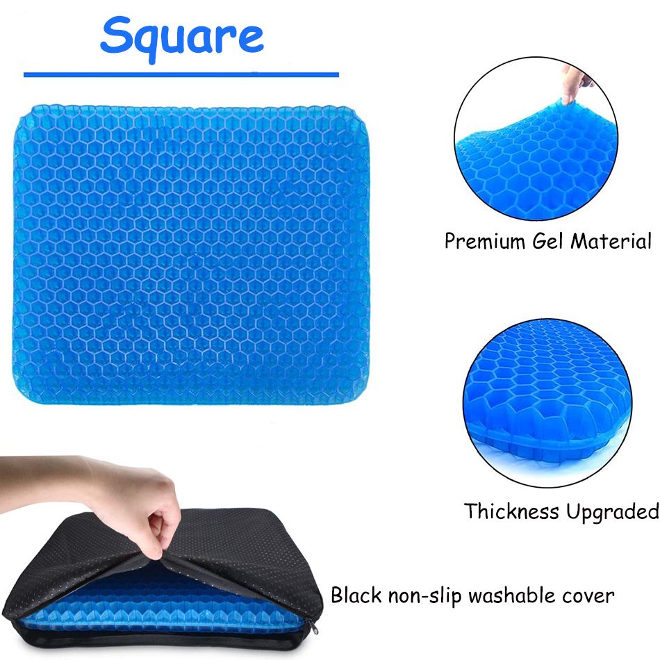 Gel Seat Cushion,Car Or Office Chair Seat Cushion,for Pressure Relief  Pain,with Non-Slip Cover,Thickened Double Honeycomb Breathable Design,Blue  