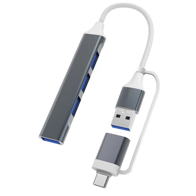 Porta USB 2 em 1 cinza escuro tipo C 2.0 + 3.0