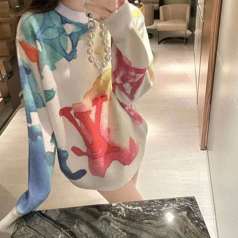 Womens Sweaters Watercolor Graffiti Sweater Loose Long Thin Tie Dye Autumn  Long Sleeved Pullover Knit Tops Female Drop Designer Cardigan Women Lv  Knitted From Rostir01, $18.36