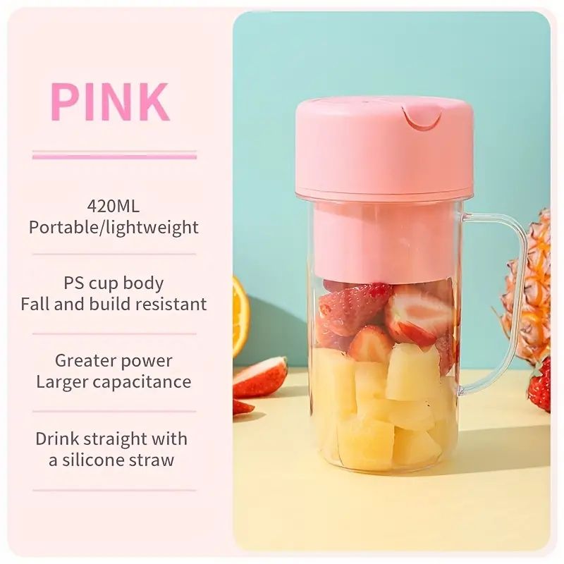 Mini Portable Blender,Smoothies Personal Blender Mini Shakes Juicer Cup USB Rechargeable with 6 blades,Pink