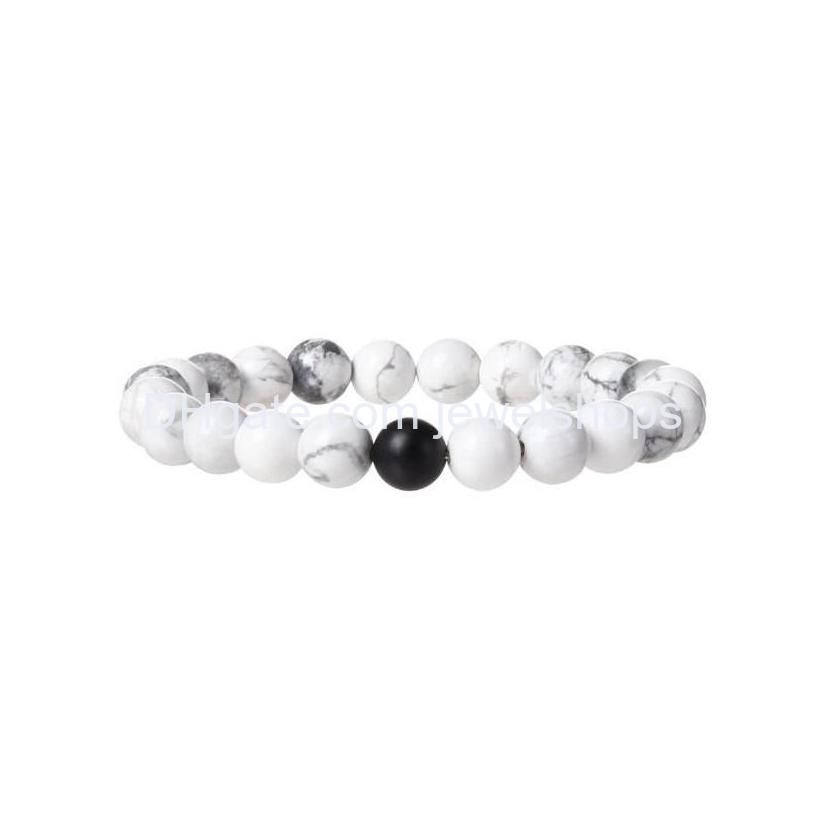 Howlite blanc + agate noire mate