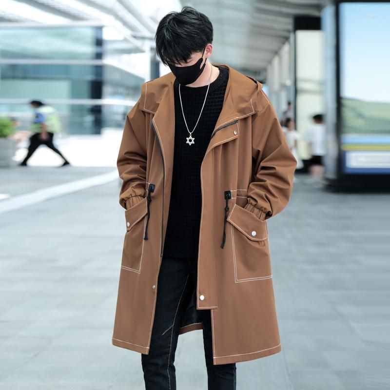 Men Korean Style Full Length Trench Coat Casual Loose Overcoat Jacket Plus  Size