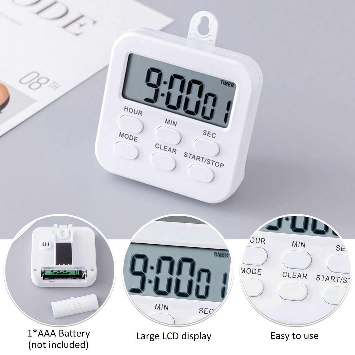 Magnetic LCD Digital Kitchen Countdown Timer Alarm with Stand