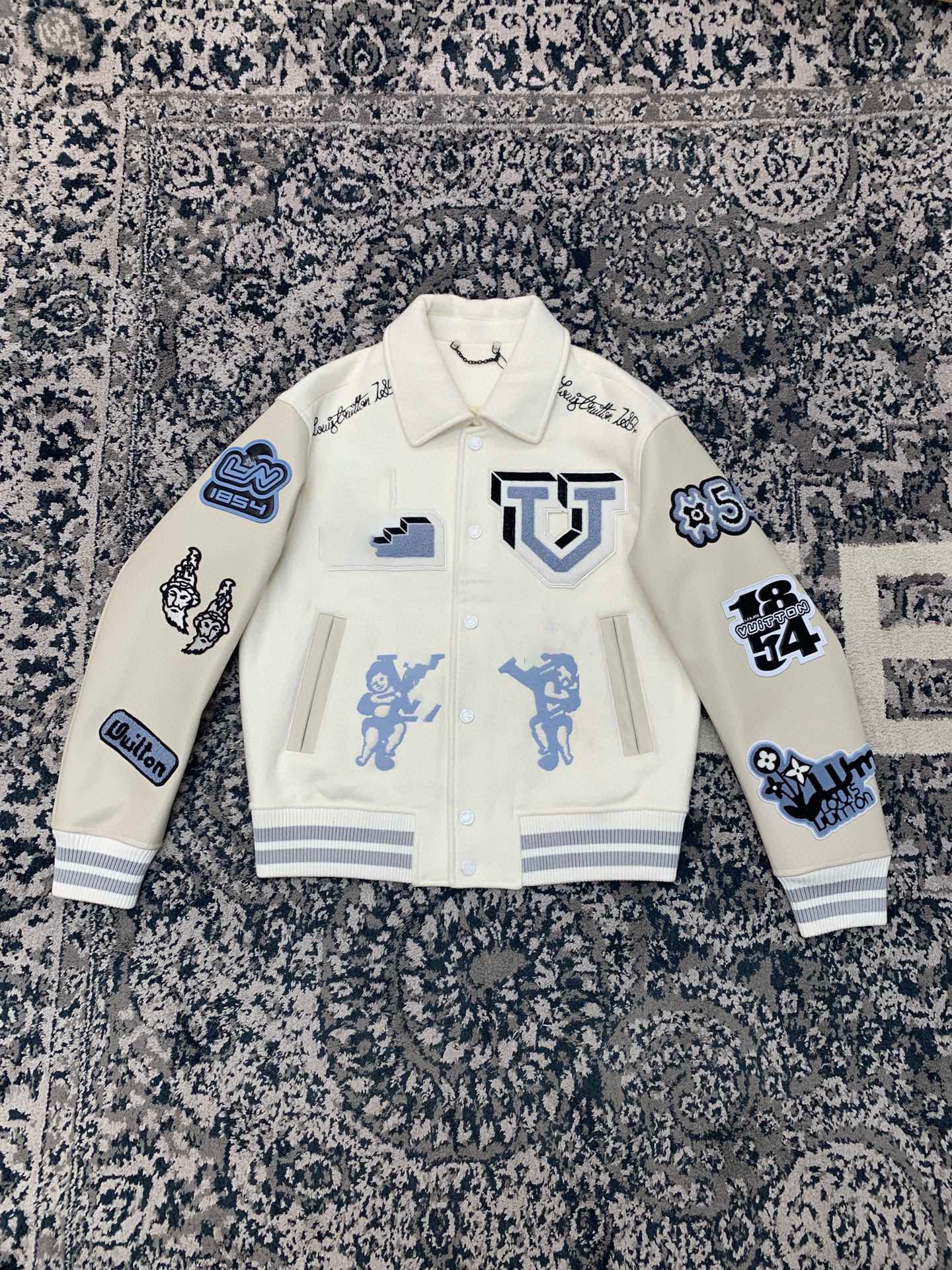 Multi Patches Mixed Leather Monogram Varsity Blouson Milky Whit Men Varsity  Leather Blouson House Signatures Embroidered Windbreaker Real Leather  Outerwear From 111,1 €