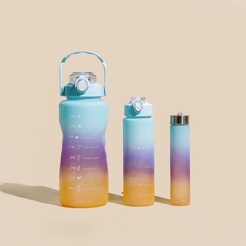 Water Bottles Set Sports Bottle Portable Gradient Color Plastic Cup Large  Capacity Straw Outdoor Travel Gym Fitness Jugs From Weiyinwu, $14.42