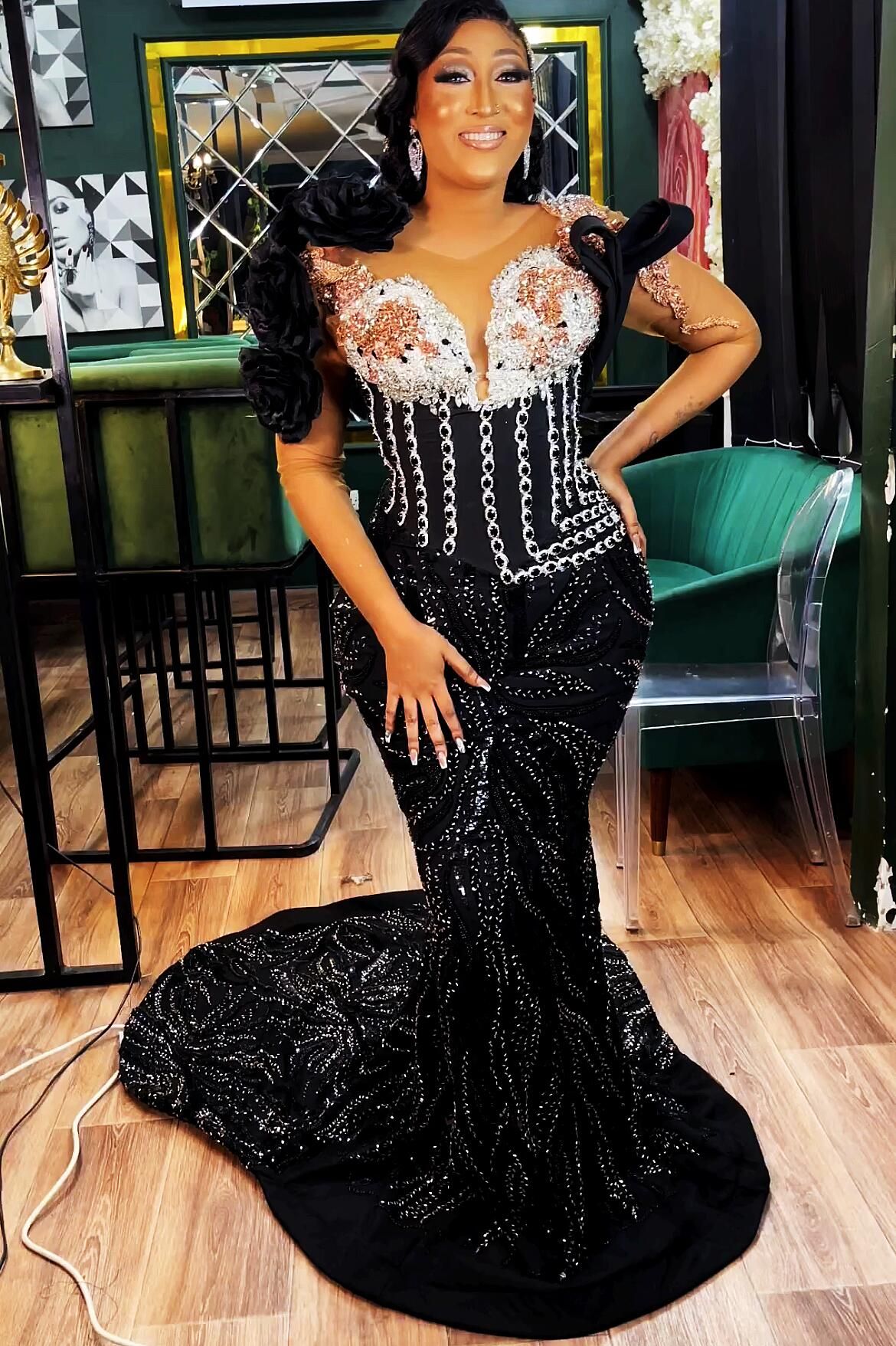 Black mermaid clearance style prom dress