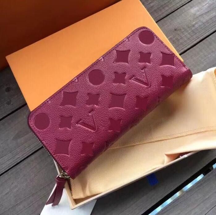 embossed dark red wallet with box
