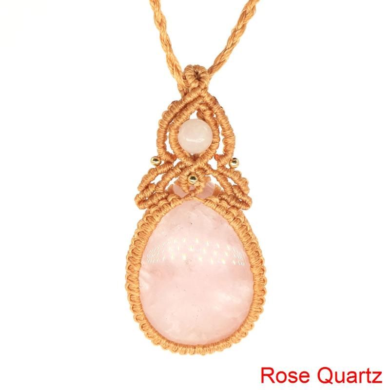 Collane con ciondolo a goccia d'acqua, filo, corda, pietre di cristallo curative naturali, quarzo rosa, ametista, intagliate a mano_voghion.com