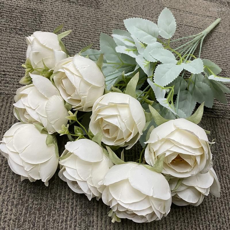 Fleurs décoratives artificielles de soie blanche fausse bouquet rose  mariage nuptial tenant à la maison salon