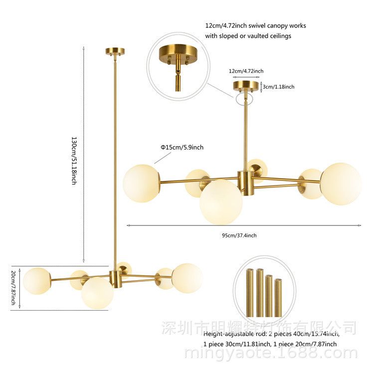 Lampada a soffitto a 6 teste Luce calda a LED