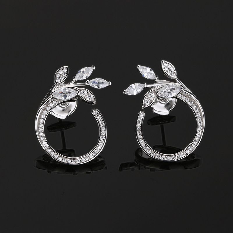 4# silver vine circle earrings