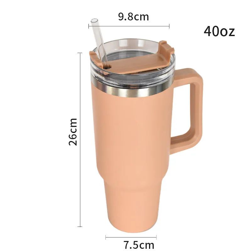 1pc 40oz Insulated Tumbler, Powder Coated White Color, Inner Layer 304 Stainless  Steel, Outer Layer 201 Stainless Steel, With Handle And A Pp Straw,  Suitable For Outdoor, Car, Party, Gift, Etc.