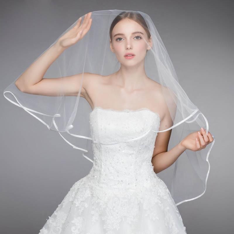 Bridal Veil Wedding Veils Simple White Tulle Short Veils Ribbon Edge for  Brides