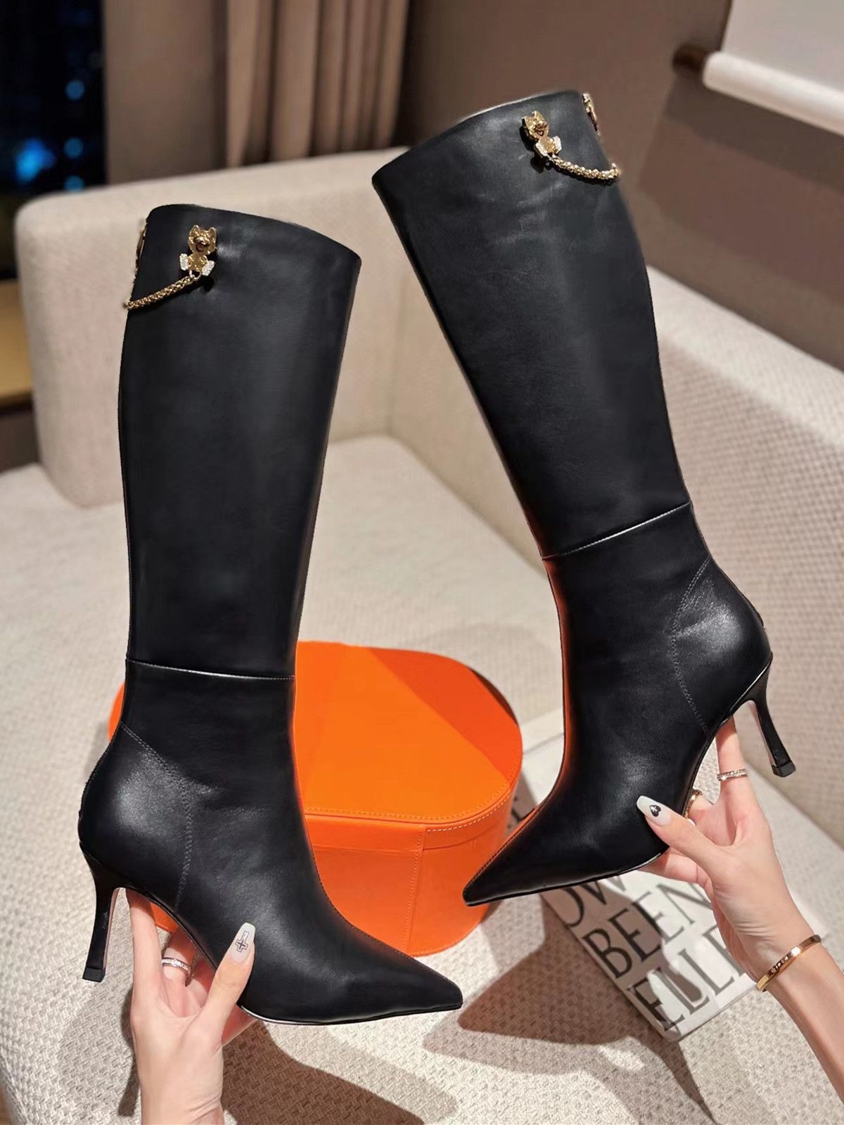 High Heeled Pointed High Heeled Boots Fashion Leather Boots Upper