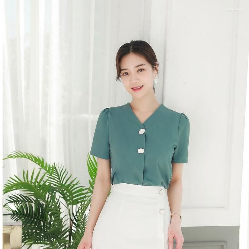 Para Mujeres Summer Elegante Oficina Verde Damas Desgaste De Trabajo Blusa Femenina Tops Ropa De Uniformes Formales Diseños De Negocios Camisa De Para De 25,16 € | DHgate