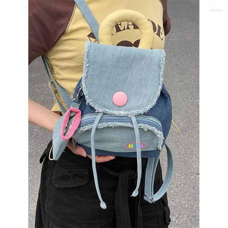 1pc Two-tone Denim Y2k Style Shoulder Bag With Star Decor