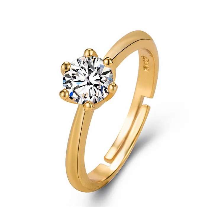 Bague Solitaire Diamant Cz 5mm – Plaqué Or 18K 5 Microns, Taille 62, 6 Griffes, Neuf Avec étiquettes