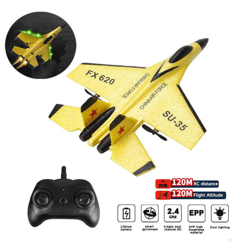 Avião de Brinquedo com Controle Remoto, SU35 ou SU57, Modelo Planador com  Luzes LED, 2,4 GHz, Espuma EPP, Presentes para Criança