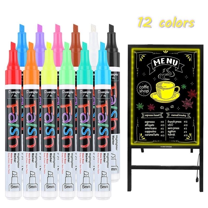 12 Colors Liquid Erasable Chalk Marker Pen For Glass Windows Blackboard  Markers Teaching Tools Office Material Marker Pens