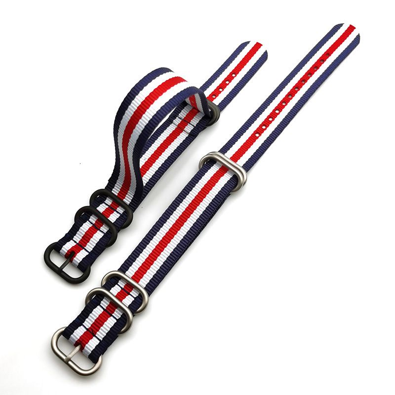 Blue White Red-Silver Buckle-18mm