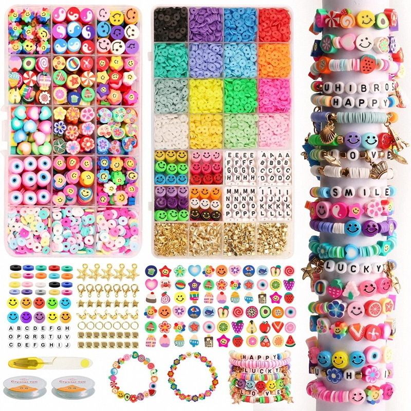 4000pcs Polymer Clay Beads 18 Colors Flat Beads 6mm,with Clay Beads,letter  Beads,jump Rings, Pendants, Crystal String For Diy Jewelry Bracelet Necklac