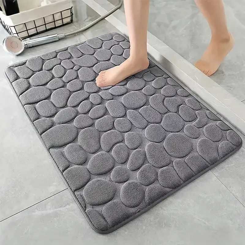 3D Non Slip Bathroom Mat Cobblestone Embossed Bath Mats Absorbent