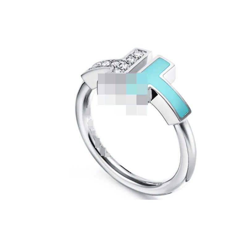 Bague en diamant en émail bleu argenté