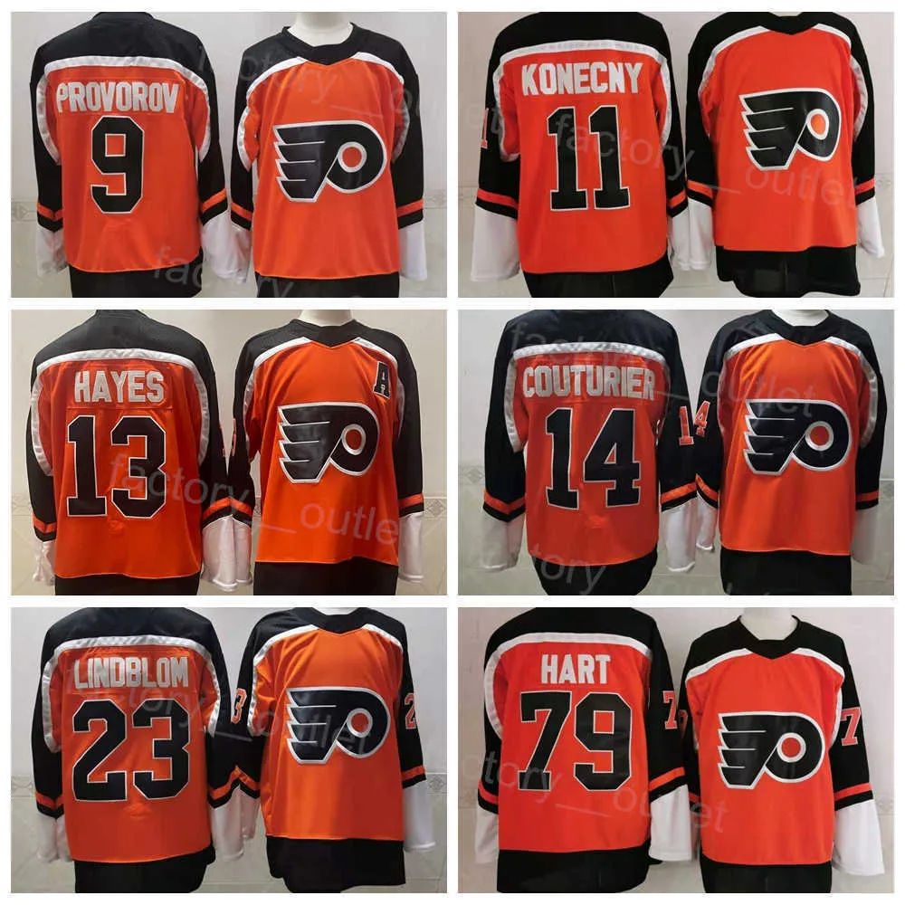 Reverse Retro Ice Hockey 9 Ivan Provorov Flyers Jersey 11 Travis Konecny 13  Kevin Hayes 14 Sean Couturier 79 Carter Hart Stadium Series Black Team  Color Orange For Men From Top_sport_mall, $19.07